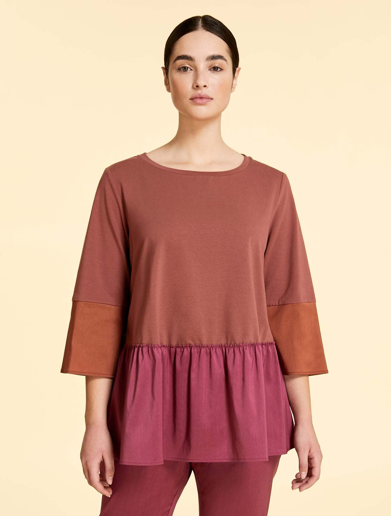 Elegant T-shirt VARIETA with feminine basque and loose sleeves in cotton-polyester blend