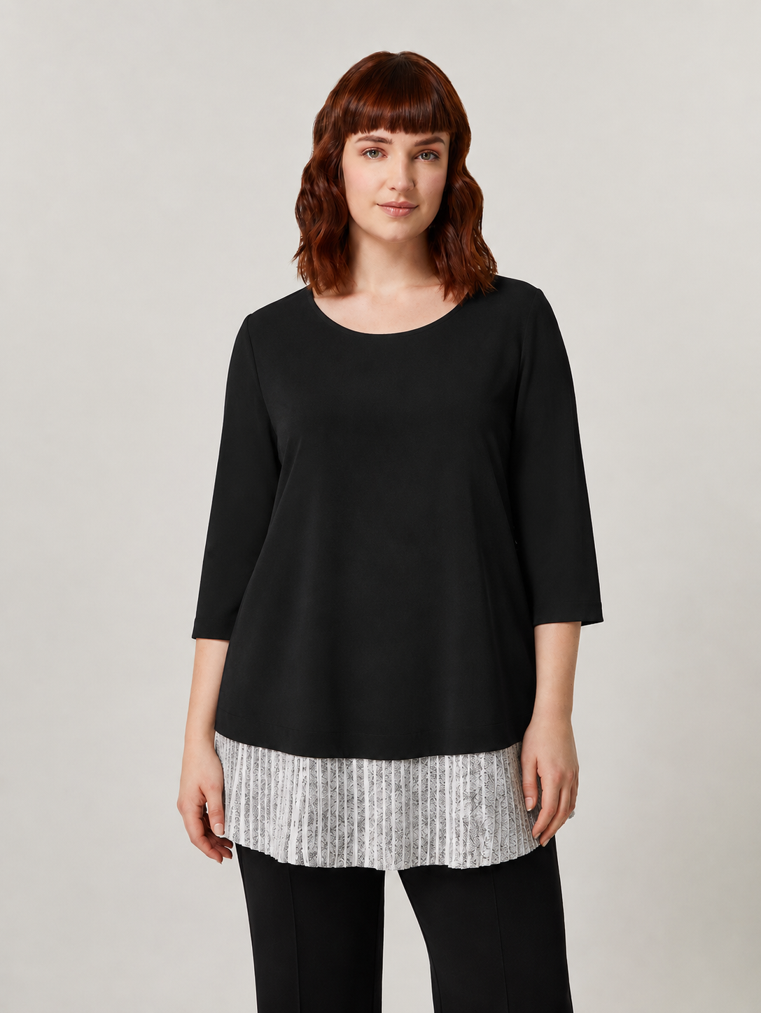 Blouse BERNINI in triacetate fabric with pleated trim and sleeves for elegant styling