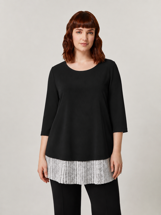 Blouse BERNINI in triacetate fabric with pleated trim and sleeves for elegant styling