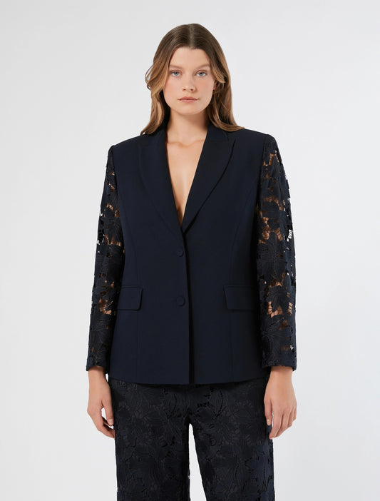 Women’s blazer CALTE in envers satin crêpe with macramé lace sleeves
