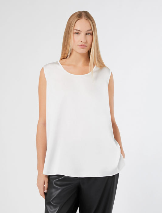 PACCHE white hammered satin sleeveless top by Persona by Marina Rinaldi on model