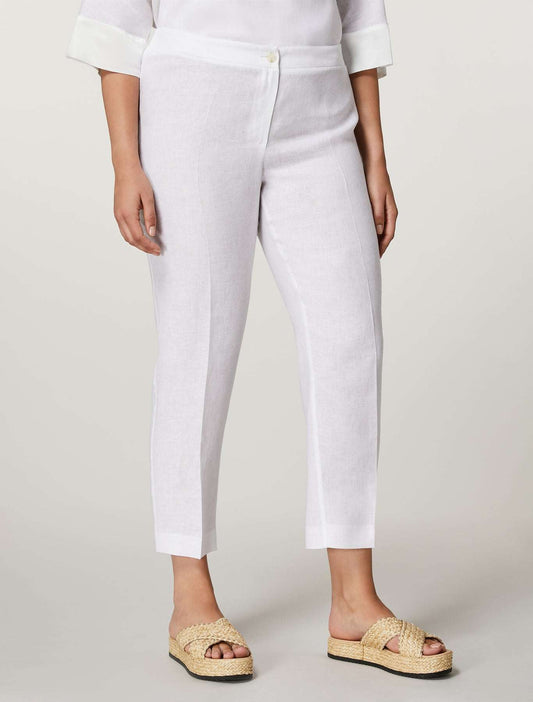Slim fit Trousers DENIS in pure linen with elasticated waistband and pressed pleats