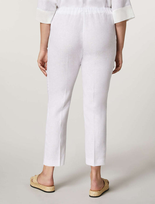 Slim fit Trousers DENIS in pure linen with elastic waistband and central pleat detail