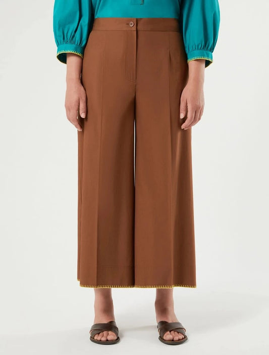 APICE cotton poplin cropped wide-leg trousers with thread embroidery on pockets and hem
