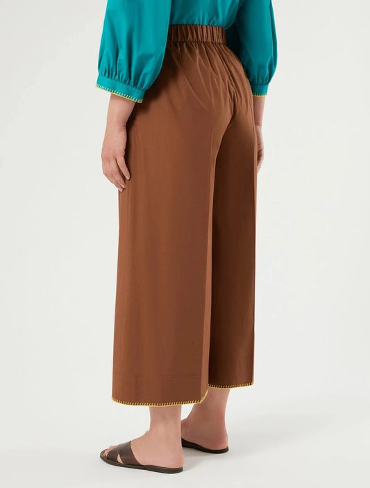 APICE cotton poplin cropped wide-leg trousers with embroidered pockets and pressed crease detail