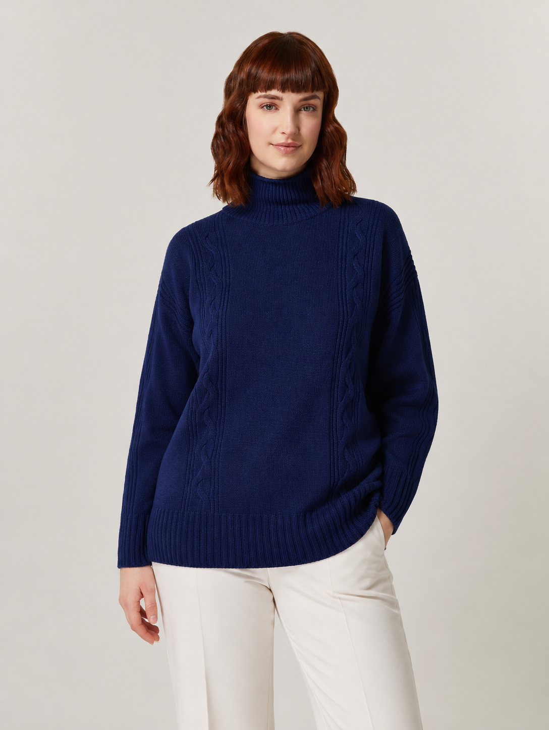 ALAIN sweater by Persona by Marina Rinaldi soft premium knit turtleneck with vertical cable detailing and ribbed cuffs