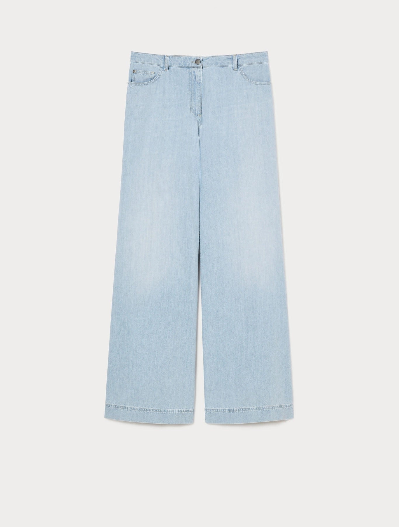 Flat lay of AGORA wide-leg light blue jeans – full front view