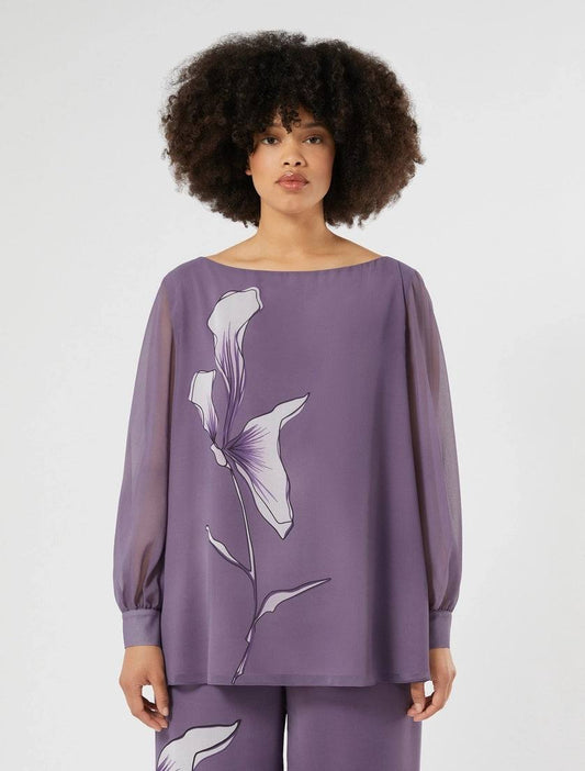 Cestino blouse in lilac printed georgette with floral motif by Persona by Marina Rinaldi