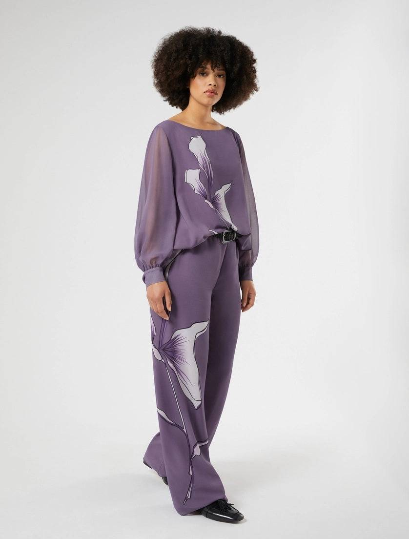 Straight-cut georgette blouse with floral print and gathered cuffs from Persona by Marina Rinaldi