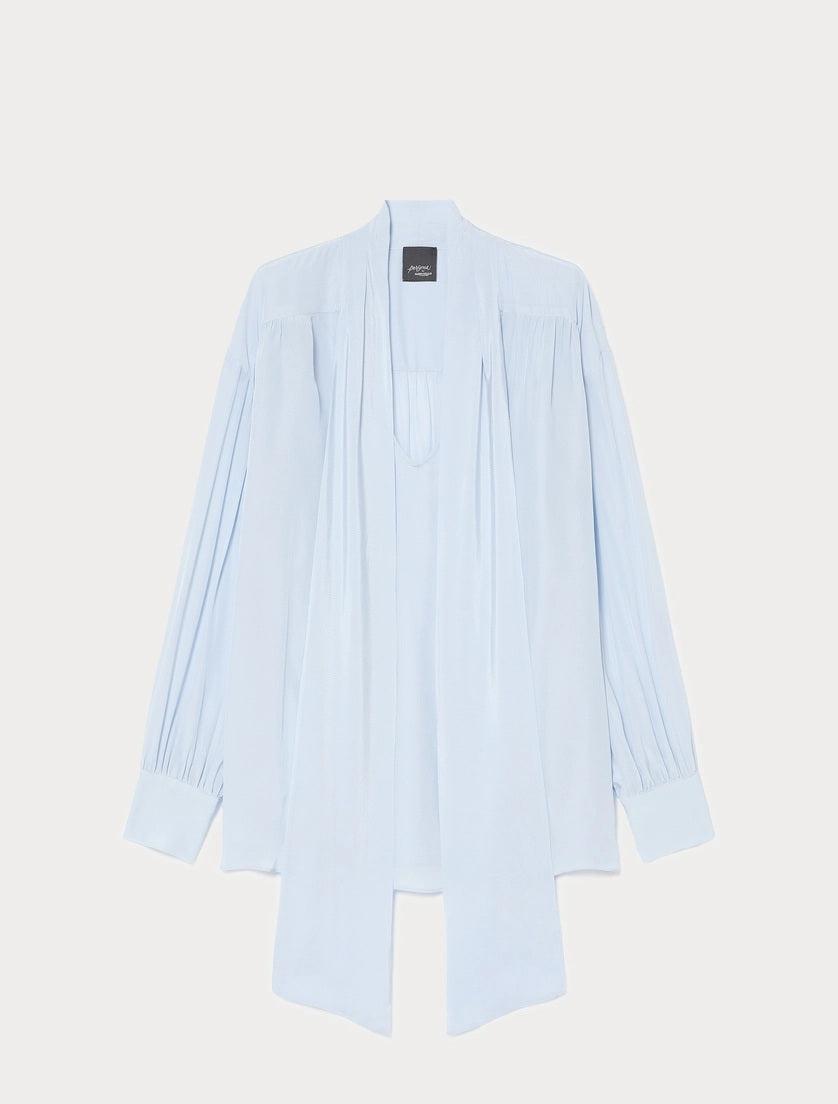 Georgette blouse EFETTO with V-neck sash and gathered shoulders in light fabric