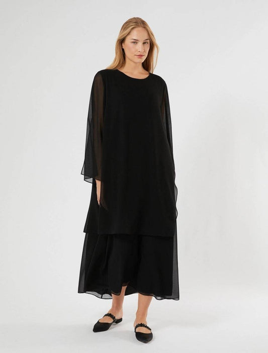 Long black plus size georgette dress AFONE with double-layer design by Persona by Marina Rinaldi