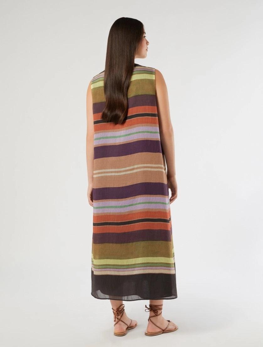 VICARIO striped Tencel dress with sleeveless flared silhouette and multicolour stripe print