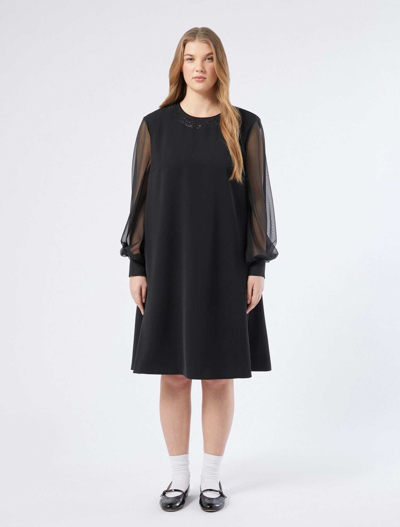 ADESSO A-line dress with rhinestone neckline and chiffon sleeves from Marina Rinaldi
