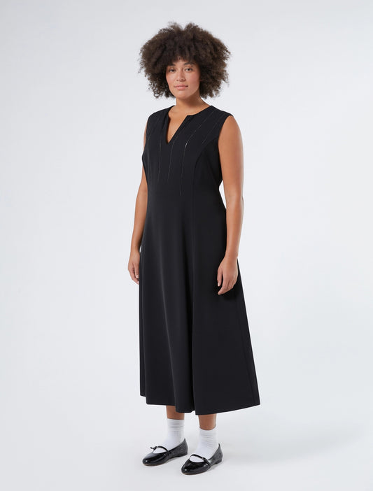 Black flared sleeveless dress Vetro with rhinestone embroidery — front view