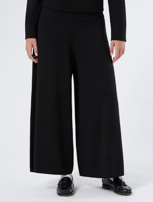 Front view of Tempio black wide-leg knit trousers — Persona by Marina Rinaldi