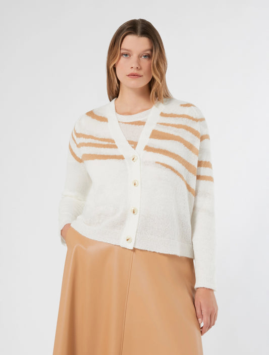 MARSALA white cardigan with beige animal-inspired pattern and buttons – Persona by Marina Rinaldi