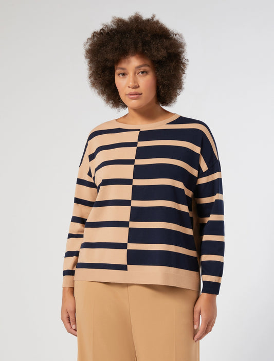 COTTAGE black and beige striped sweater in viscose knit – Persona by Marina Rinaldi
