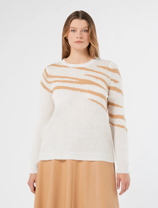 WAINER fluffy white sweater with beige animal-inspired pattern – Persona by Marina Rinaldi