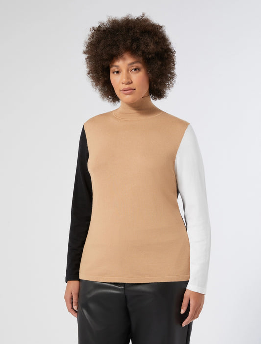 QUIETO colorblock sweater with beige body and black and white sleeves – Persona by Marina Rinaldi