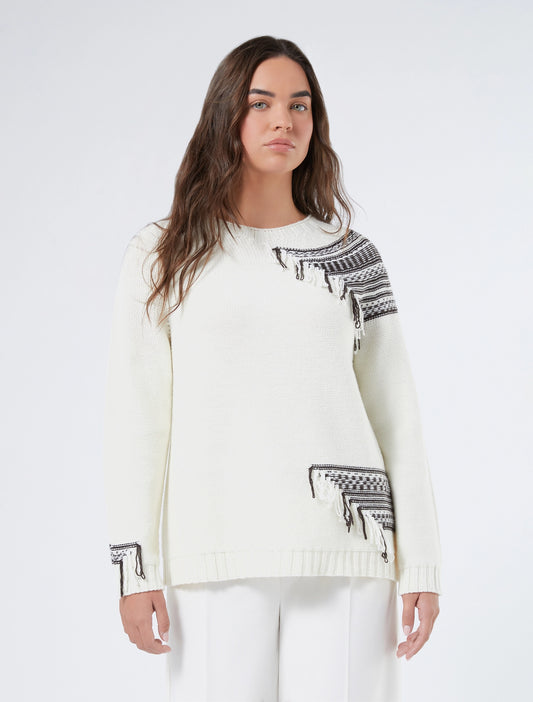 Abitata jacquard sweater with fringes — front view