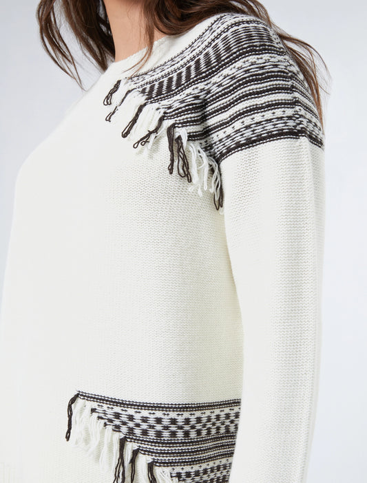 Abitata jacquard sweater with fringes