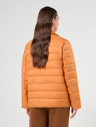 Persona by Marina Rinaldi orange plus size quilted water-repellent jacket with cape cut and blazer collar