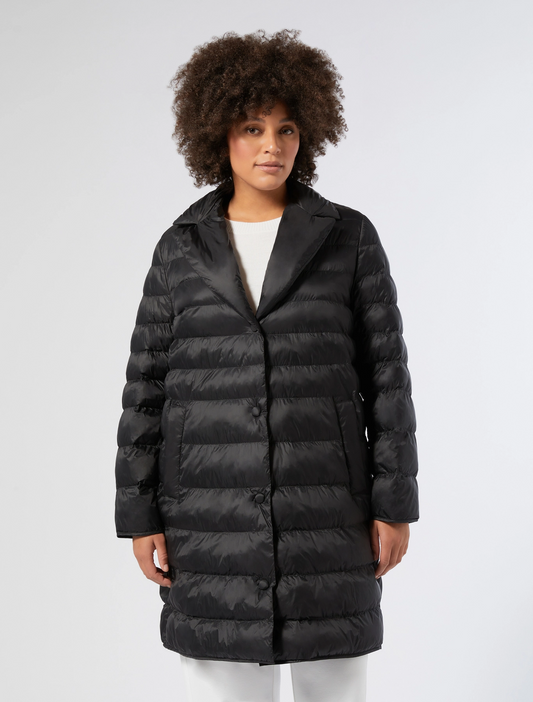 LEALE black padded down coat — front view — Persona by Marina Rinaldi