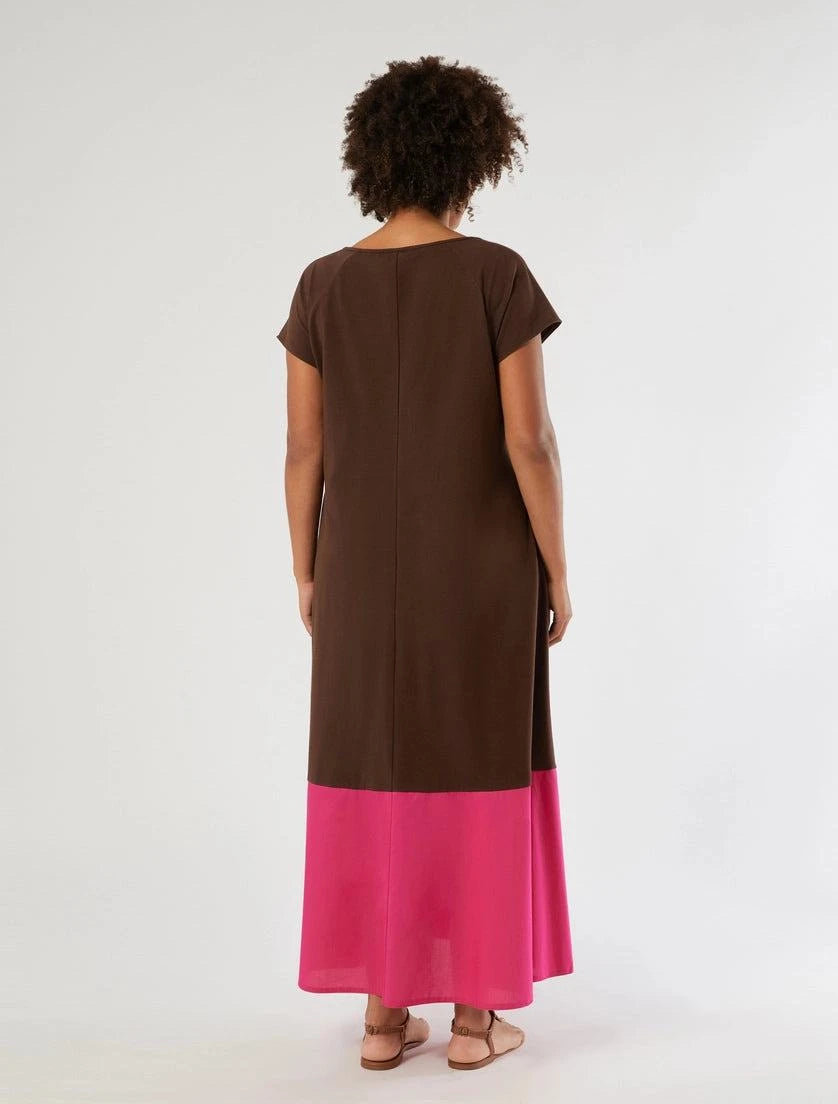Plus size CARO cotton jersey dress with flared silhouette, square neckline, and flounced hem