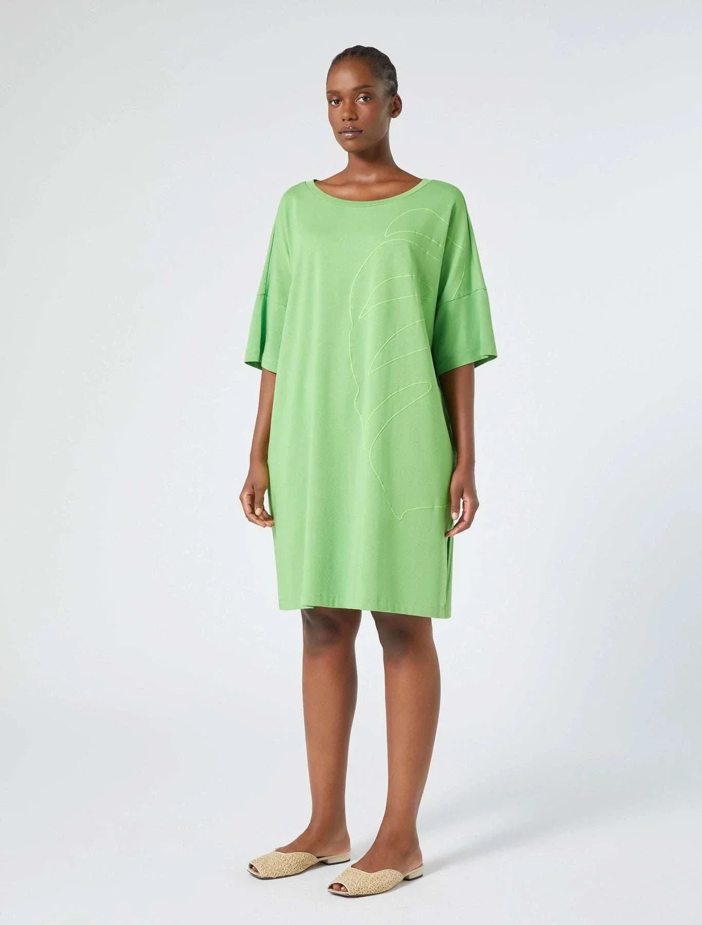 ULTIMO summer dress oversized cotton T-shirt style with vibrant print and round neckline