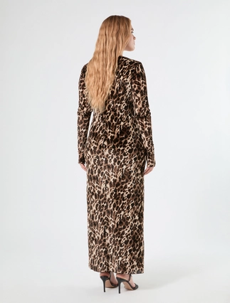 Plus size Persona by Marina Rinaldi x Elettra Lamborghini animal print printed tulle dress with long glove sleeves and flared hem