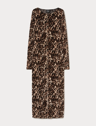 Persona by Marina Rinaldi plus size animal print printed tulle dress with long glove sleeves and flared hem