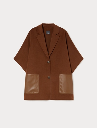 Persona by Marina Rinaldi plus size OMBRA wool-blend tobacco cape with lapel collar and patch pockets