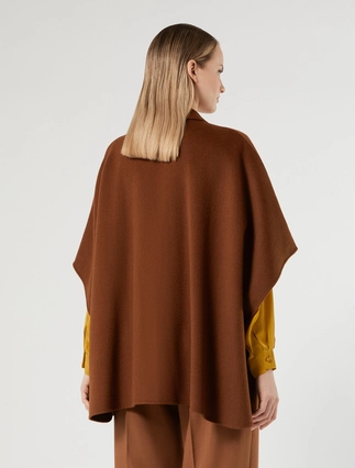 Plus size Persona by Marina Rinaldi tobacco double wool-blend OMBRA cape with lapel collar and coated jersey pockets