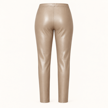 Marina Rinaldi ONLINE faux leather trousers in beige with a smooth nappa-effect finish and slim straight legs.