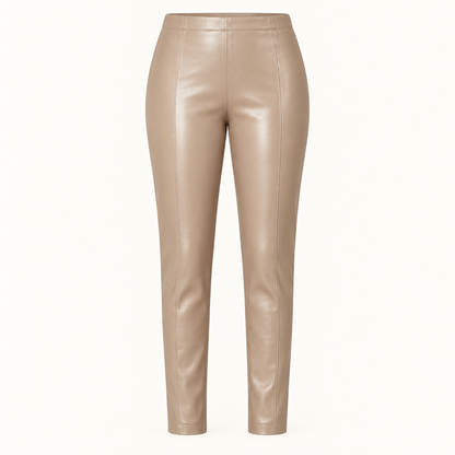 Marina Rinaldi ONLINE trousers in beige faux leather with a smooth nappa-effect finish, slim fit and straight legs.