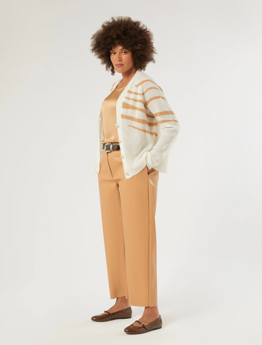 Light beige faux leather trousers A OCCHIO by Persona by Marina Rinaldi, side view on model