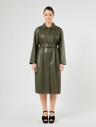 Persona by Marina Rinaldi olive coated jersey trench coat with straight fit and matching belt