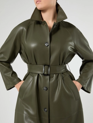 Persona by Marina Rinaldi plus size olive coated jersey trench coat with straight fit and matching belt