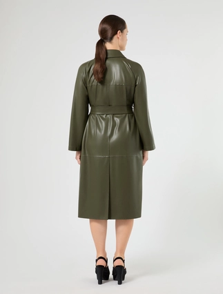 Persona by Marina Rinaldi olive coated jersey trench coat with straight fit and matching belt