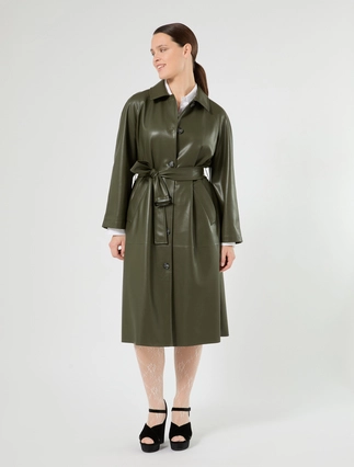Persona by Marina Rinaldi olive coated jersey trench coat with straight fit and matching belt