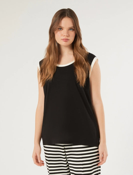 GALA Jersey Top sleeveless cotton knit with contrast trim and semi-fitted silhouette for versatile layering