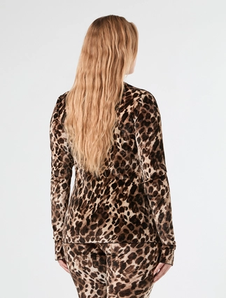Persona by Marina Rinaldi plus size animal print tulle mock polo-neck top with long glove sleeves and thumbhole cut-outs