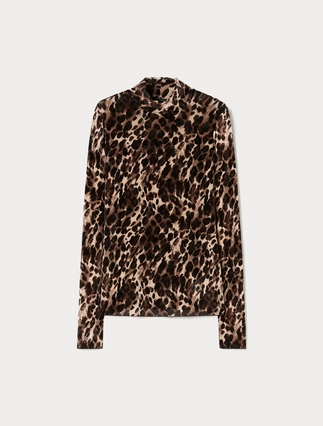 Plus size Persona by Marina Rinaldi x Elettra Lamborghini animal print tulle mock polo-neck top with glove sleeves