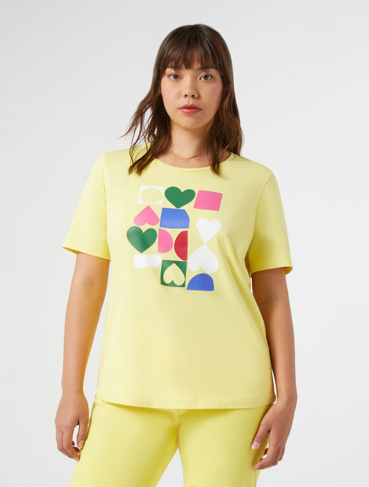 heart and shape print on yellow cotton
