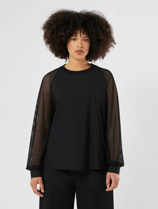 FRONDA Mesh Sleeve Jersey Top with sheer mesh sleeves and fluid jersey fabric in a relaxed straight fit