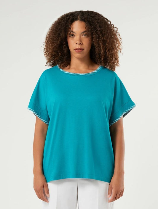 BAGIRA cotton T-shirt with embroidered collar and sleeves made of soft, breathable fabric.