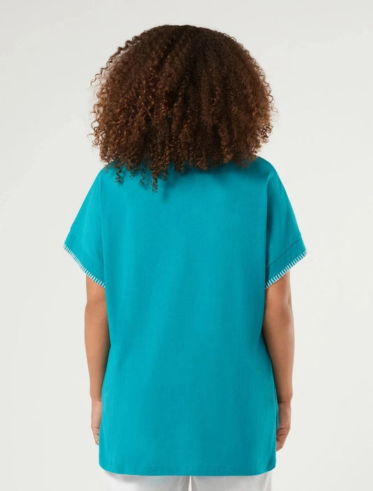 BAGIRA white cotton T-shirt with embroidered collar