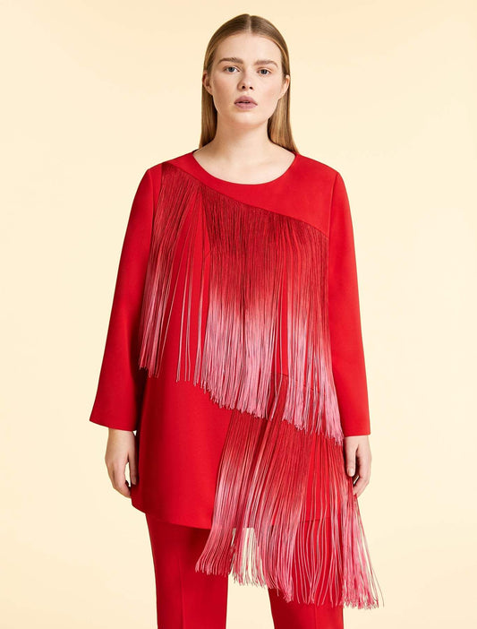 Straight-cut Tunic FRUTTO cardigan with round neckline and flared three-quarter sleeves