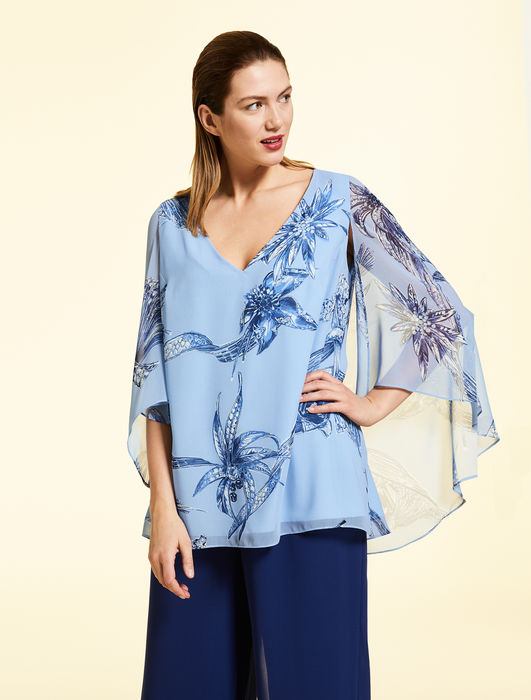 Tunic FALESIA elegant georgette tunic with subtle cut sleeves and polyester lining