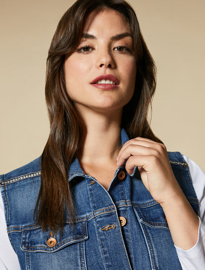 GABBIATE Long Denim Vest by Marina Rinaldi